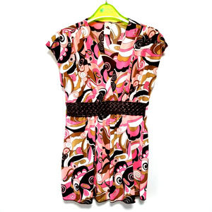 KIWI Vintage Top Women's Cap Sleeve Faux Belt Pink Brown Polyester Size Medium